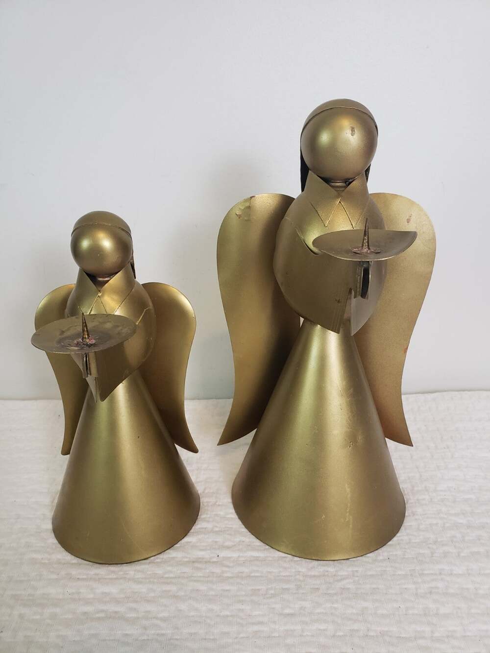 Vintage Brass Copper Christmas Angel Candle Holder Woman Wings Holiday Lot of 2